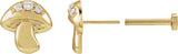 14K Gold Round Natural Diamond Mushroom Stud Earrings - Yellow Gold - view 2