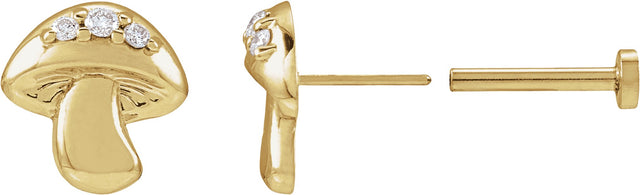 14K Gold Round Natural Diamond Mushroom Stud Earrings - Yellow Gold - view 2
