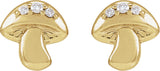 14K Gold Round Natural Diamond Mushroom Stud Earrings - Yellow Gold
