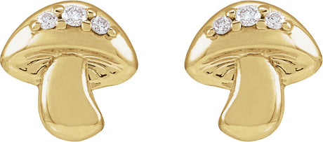 14K Gold Round Natural Diamond Mushroom Stud Earrings - Yellow Gold