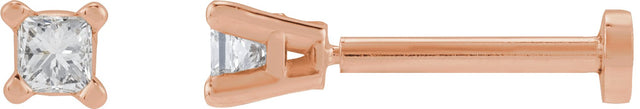 14K Gold Natural Diamond Square 4-Prong Lightweight Stud Earrings - Rose Gold