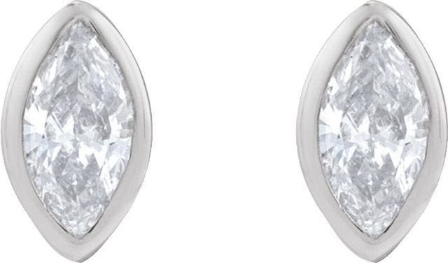 14K Gold Natural Diamond Marquise Bezel-Set Stud Earrings – 3.5x1.75mm - White Gold - view 4