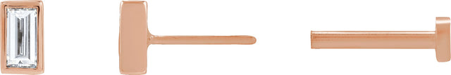 14K Gold Natural Diamond Straight Baguette Bezel-Set Stud Earrings – 2.5x1.5mm - Rose Gold - view 3