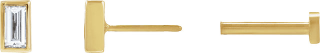 14K Gold Natural Diamond Straight Baguette Bezel-Set Stud Earrings – 2.5x1.5mm - Yellow Gold - view 3