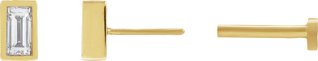 14K Gold Natural Diamond Straight Baguette Bezel-Set Stud Earrings – 2.5x1.5mm - Yellow Gold - view 3
