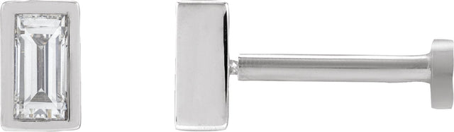 14K Gold Natural Diamond Straight Baguette Bezel-Set Stud Earrings – 2.5x1.5mm - White Gold