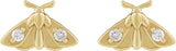 14K Gold Round Natural Diamond Scarab or Moth Stud Earrings - Yellow Gold
