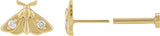 14K Gold Round Natural Diamond Scarab or Moth Stud Earrings - Yellow Gold - view 2