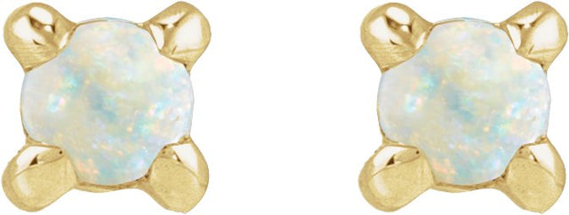 14K Gold Natural White Opal Round Rose-Cut 4-Prong Claw Stud Earrings - Yellow Gold - view 2