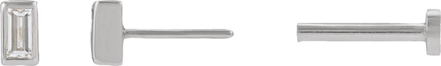 14K Gold Natural Diamond Straight Baguette Bezel-Set Stud Earrings – 2.5x1.5mm - White Gold - view 3