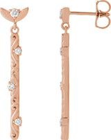 14K Gold Round Natural Diamond Vintage-Inspired Earrings – 1.8mm Stones - Rose Gold