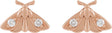 14K Gold Round Natural Diamond Scarab or Moth Stud Earrings - Rose Gold