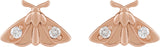 14K Gold Round Natural Diamond Scarab or Moth Stud Earrings - Rose Gold