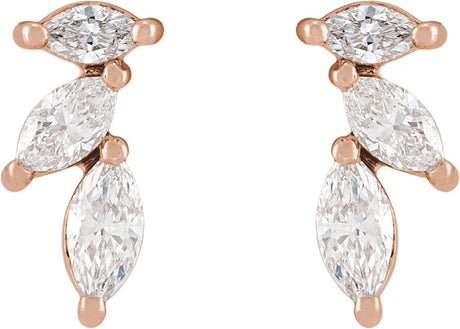 14K Gold Marquise Natural Diamond Accented Earrings - Rose Gold