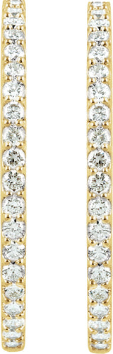 14K Gold Round Natural Diamond Inside-Outside Hoop Earrings – 1.3-2.6mm Stones - Yellow Gold - view 2