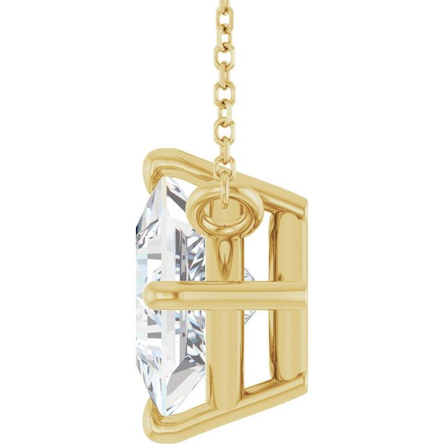 14K Gold Square Natural Diamond Solitaire Claw-Prong Necklace - Yellow Gold - view 3
