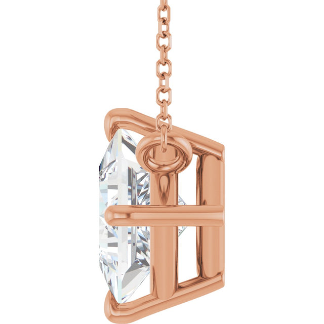 14K Gold Square Natural Diamond Solitaire Claw-Prong Necklace - Rose Gold - view 3