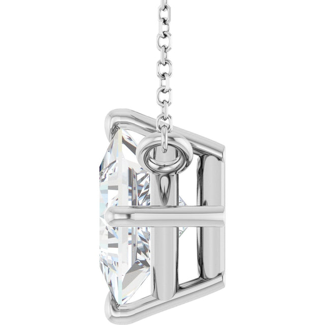 14K Gold Square Natural Diamond Solitaire Claw-Prong Necklace - White Gold - view 3
