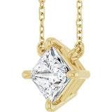 14K Gold Square Natural Diamond Solitaire Claw-Prong Necklace - Yellow Gold - view 2