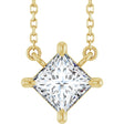 14K Gold Square Natural Diamond Solitaire Claw-Prong Necklace - Yellow Gold