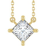 14K Gold Square Natural Diamond Solitaire Claw-Prong Necklace - Yellow Gold