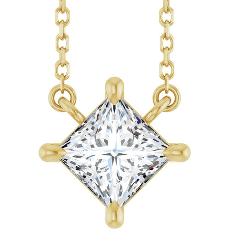 14K Gold Square Natural Diamond Solitaire Claw-Prong Necklace - Yellow Gold
