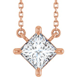 14K Gold Square Natural Diamond Solitaire Claw-Prong Necklace - Rose Gold