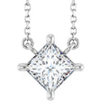 Platinum Square Natural Diamond Solitaire Claw-Prong Necklace