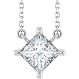 Platinum Square Natural Diamond Solitaire Claw-Prong Necklace