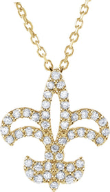 14K Gold Round Natural Diamond Fleur-de-Lis Necklace - Yellow Gold