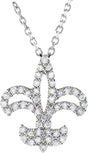 14K Gold Round Natural Diamond Fleur-de-Lis Necklace - White Gold