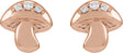 14K Gold Round Natural Diamond Mushroom Stud Earrings - Rose Gold