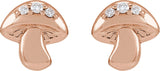 14K Gold Round Natural Diamond Mushroom Stud Earrings - Rose Gold
