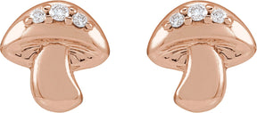 14K Gold Round Natural Diamond Mushroom Stud Earrings - Rose Gold