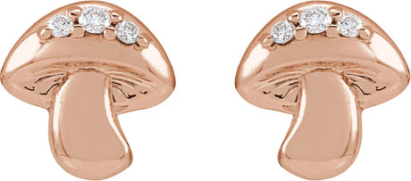 14K Gold Round Natural Diamond Mushroom Stud Earrings - Rose Gold