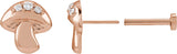 14K Gold Round Natural Diamond Mushroom Stud Earrings - Rose Gold - view 2