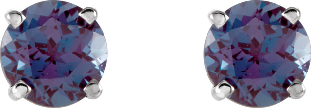 14K Gold Lab-Grown Alexandrite Round 4-Prong Lightweight Stud Earrings - White Gold - view 4