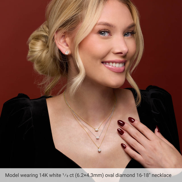 14K Gold Oval Lab-Grown Diamond Solitaire Necklace - Rose Gold - view 3