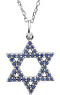 14K Gold Round Natural Blue Sapphire Accented Star of David Necklace or Pendant - White Gold