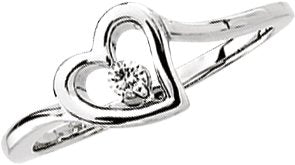14K Gold Round Natural Diamond Accented Heart Ring – 2.5mm Stones - White Gold