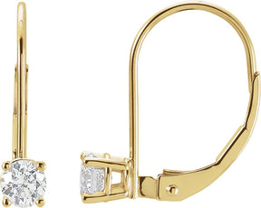 14K Gold Natural Diamond Round Lever Back Earrings - Yellow Gold