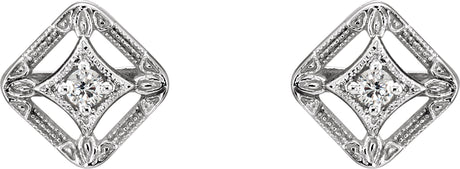 14K Gold Round Natural Diamond Filigree Earrings – 2.1mm Stones - view 2