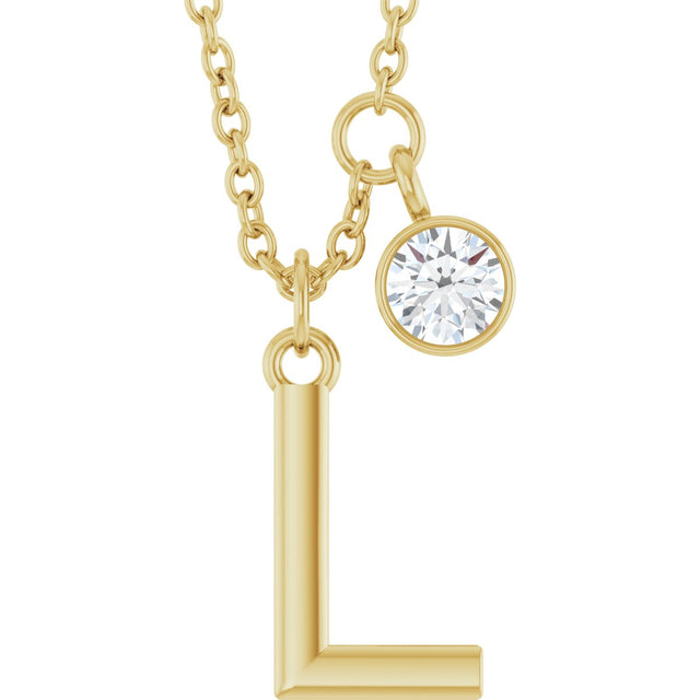 14K Gold Round Lab-Grown Diamond Accented Initial Necklace - Yellow Gold