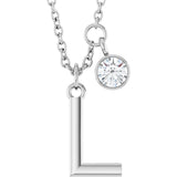 14K Gold Round Natural Diamond Accented Initial Necklace - White Gold