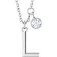 Platinum Round Natural Diamond Accented Initial Necklace