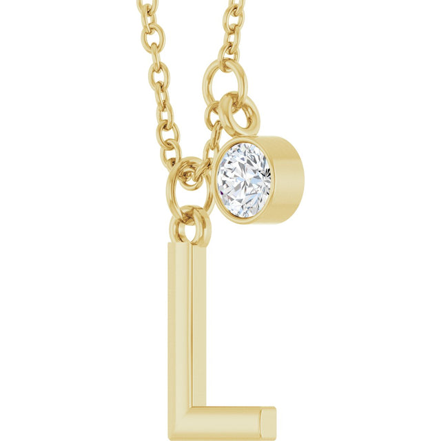 14K Gold Round Natural Diamond Accented Initial Necklace - Yellow Gold - view 2