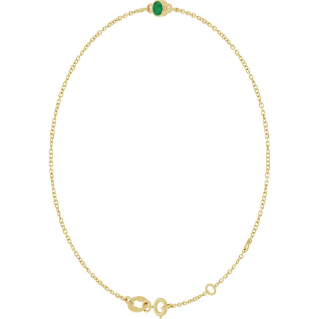 14K Gold Round Lab-Grown Emerald Bezel-Set Link Bracelet - Yellow Gold - view 5