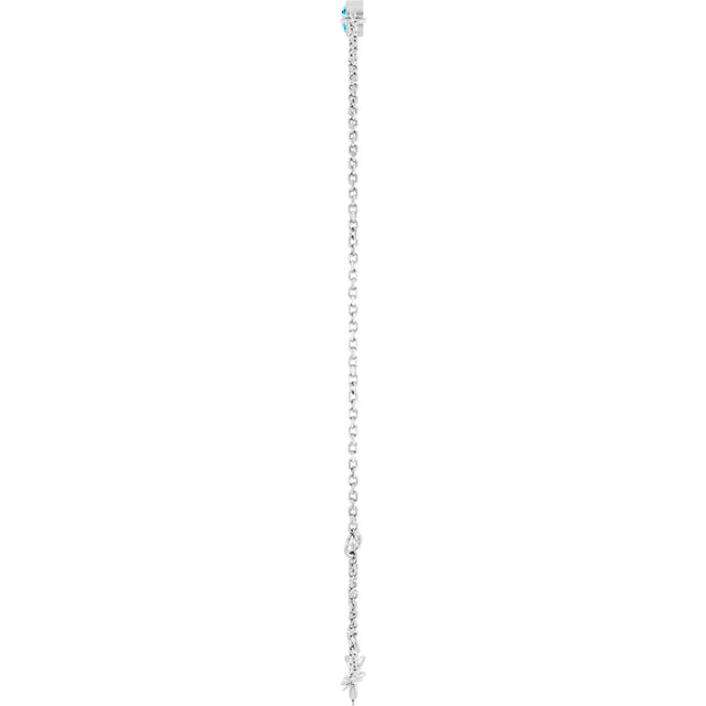 14K Gold Round Natural Aquamarine Bezel-Set Link Bracelet - White Gold - view 6