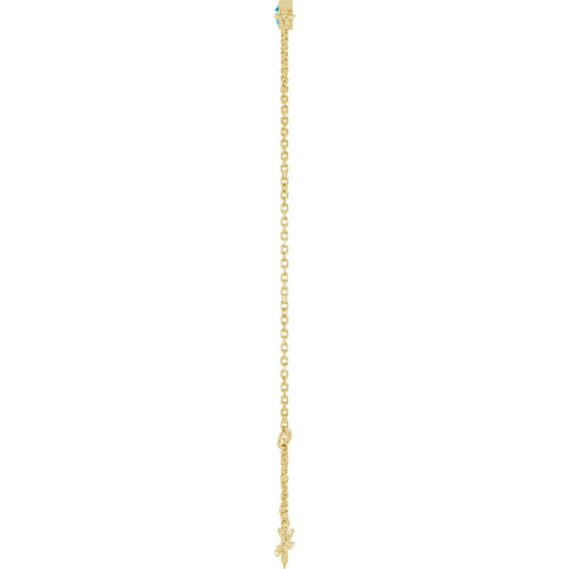 14K Gold Round Natural Aquamarine Bezel-Set Link Bracelet - Yellow Gold - view 6