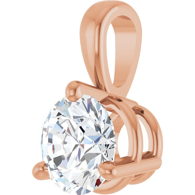 14K Gold Round Lab-Grown Diamond Solitaire Necklace or Pendant - Rose Gold - view 2